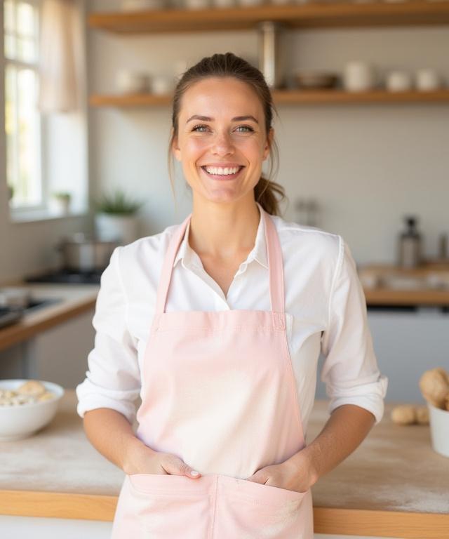 Professional baker in a flour-covered apron