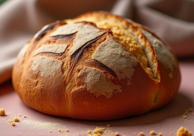 Freshly baked artisan sourdough loaf with beautiful scoring